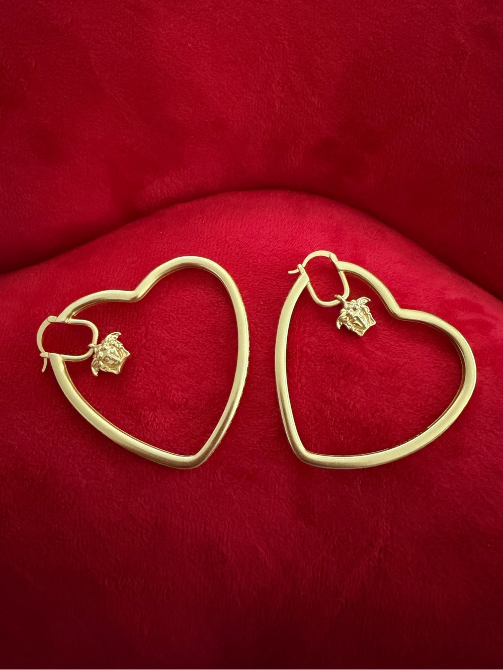 18K Large Matte Gold Heart Luxury Earrings
